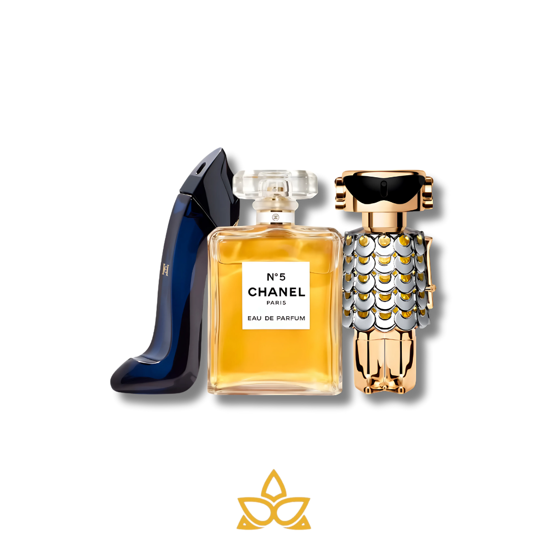 Combo de 3 Parfums Carolina Herrera GOOD GIRL, Chnl Nº5 y Paco Rabanne FAME