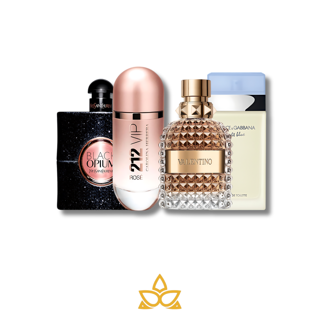 Combo 4 Perfumes Black Opium, Valentino, 212 Vip Rose y Light Blue