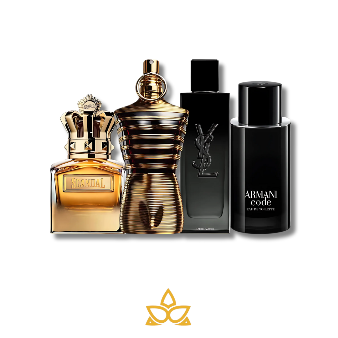 Combo 4 Perfumes YSL MYSLF, Armani Code, Scandal Absolu y Jean Paul Gaultier Le Male Eiixir