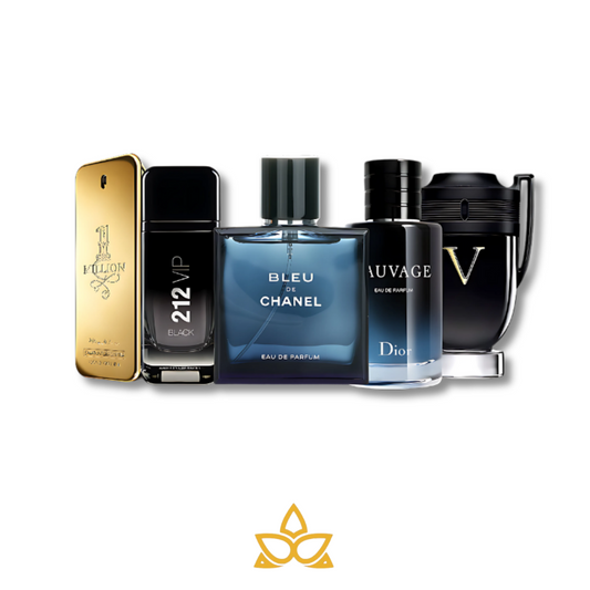 Combo 5 Perfumes Invictus Victory, Dior Sauvage, 212 VIP Black, Bleu y One Million