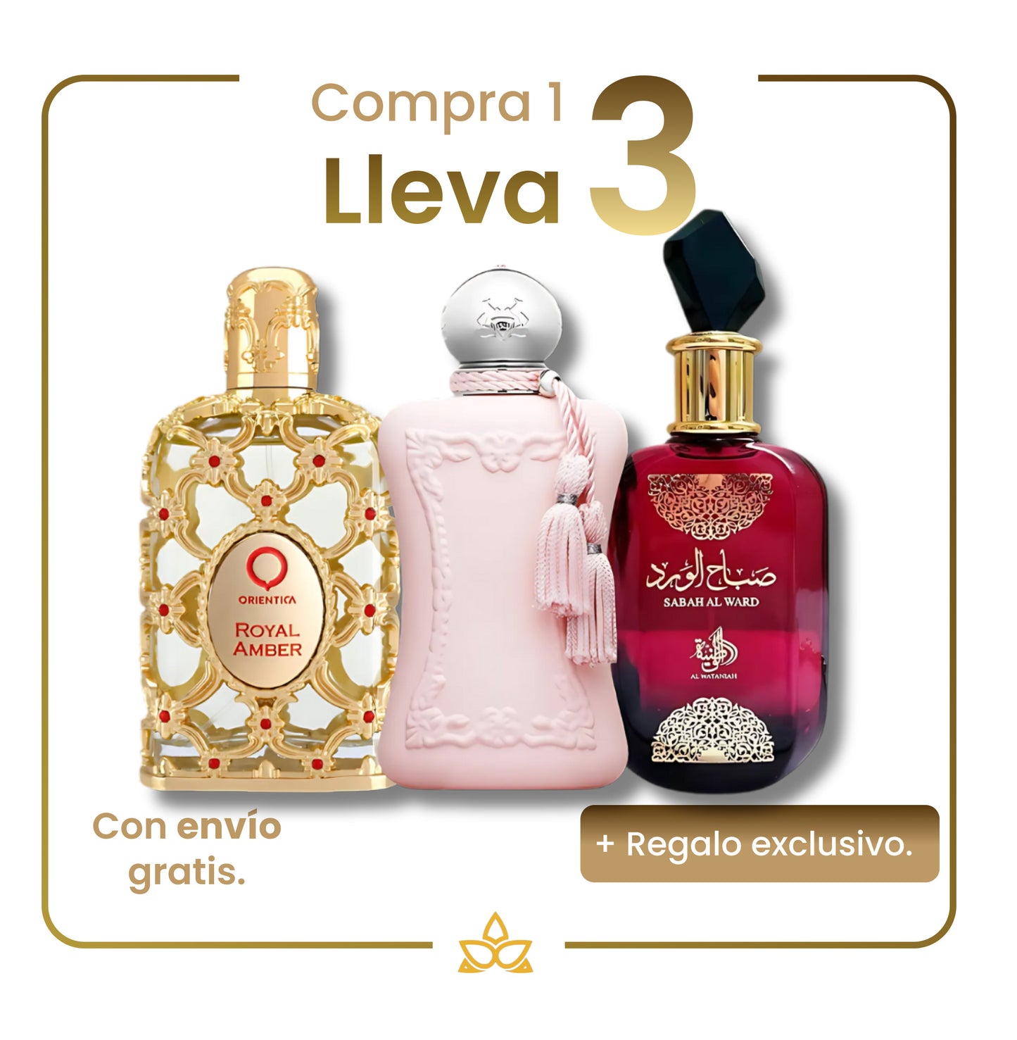 Combo de 3 Perfumes Árabes: Royal Amber, Delina y Sabah Al Ward – 100 ml.