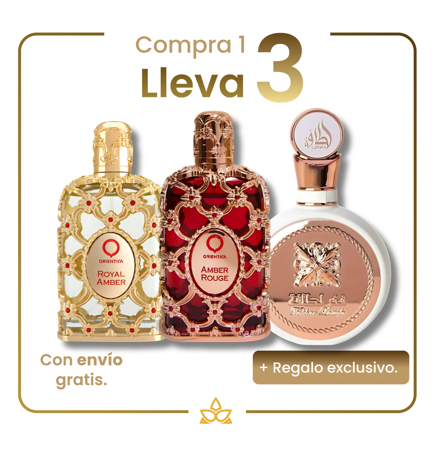 Combo de 3 Perfumes Árabes- Royal Amber, Amber Rouge y Fakhar Gold Lattafa - 100ml